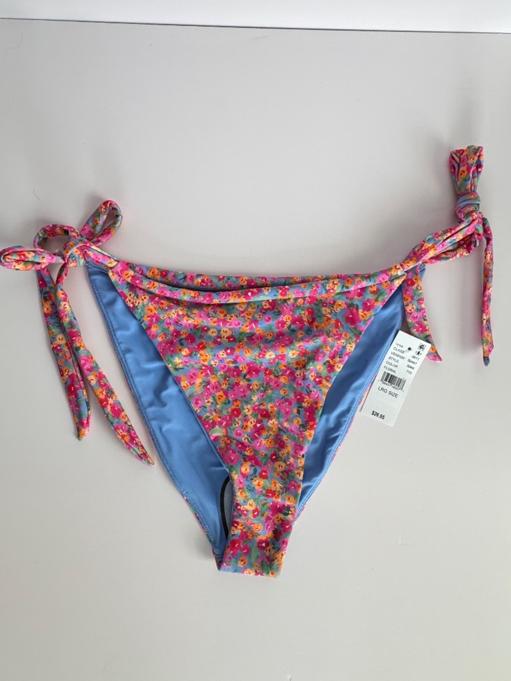 PacSun Blue Pink Floral Side-Tie Bikini Bottom L NWT